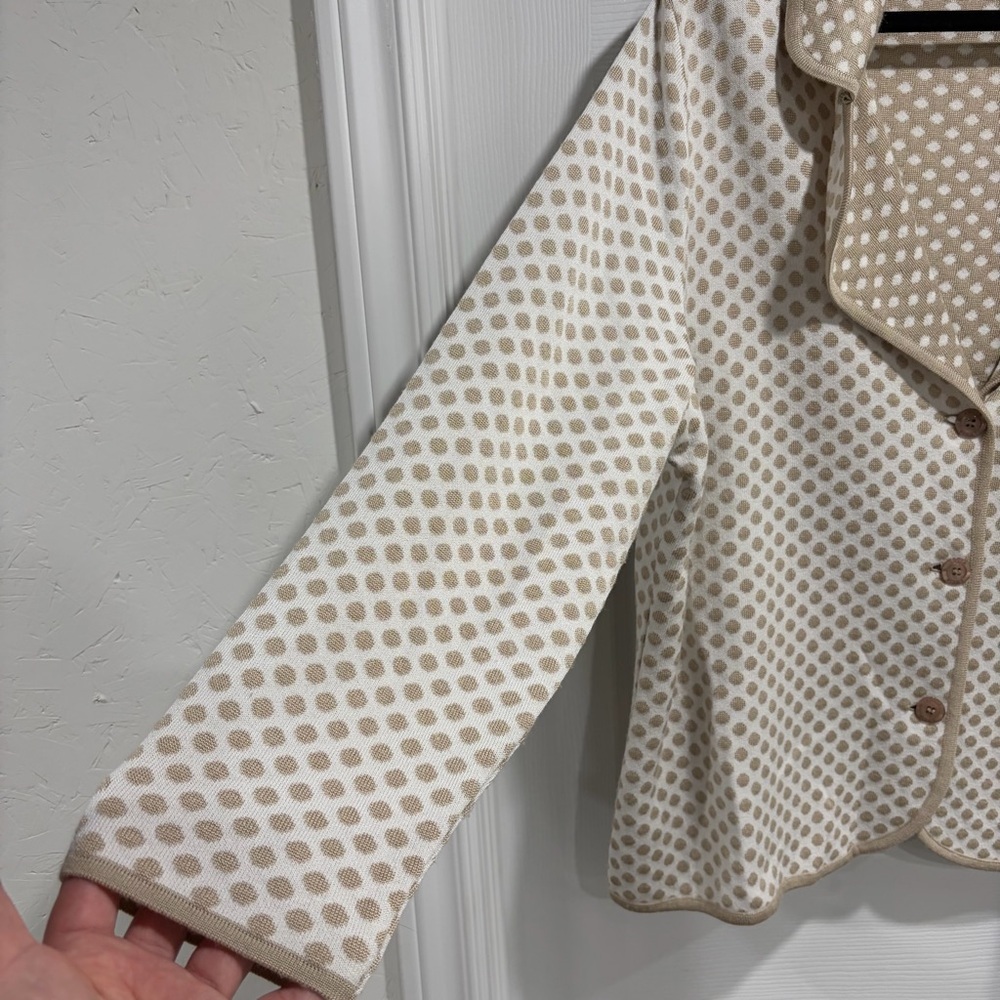 Lucia Cream and Tan Patterned Button-Up Long Sleeve Cardigan - Picture 2 of 9